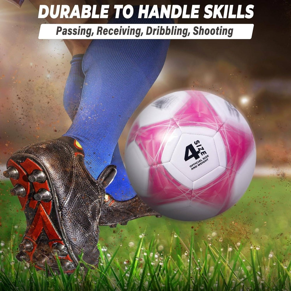 Pink and White Size 4 Soccer Ball with Pump and Needles‎ 32 Panel Youth Training - Picture 3 of 6